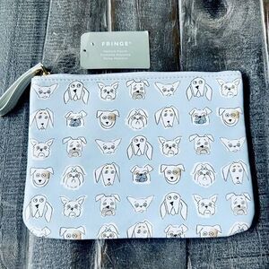 Fringe Blue Dog Faces Zipper Travel Makeup Bag Medium Pouch